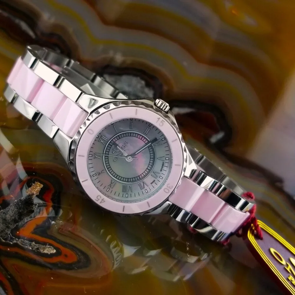 New Womens ONISS Swiss Pink Ceramic & Steel J12 Watch ON400